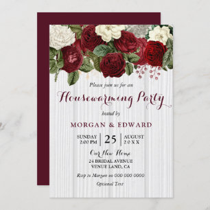 Burgundy Red Roses Housewarming Party Invite