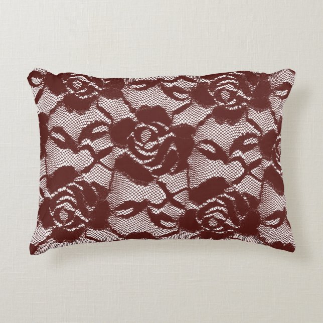 Burgundy Red Roses Lace Floral Accent Pillow (Front)