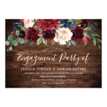 Burgundy Red Rustic Country Engagement Party Invitation