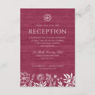 Burgundy Red Rustic Floral Wood Wedding Reception Invitation