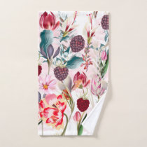 Burgundy Red Rustic Flowers Floral Nature Hand Towel