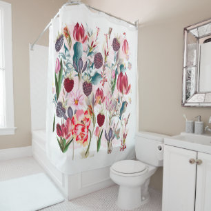 Burgundy Red Rustic Flowers Floral Nature Shower Curtain