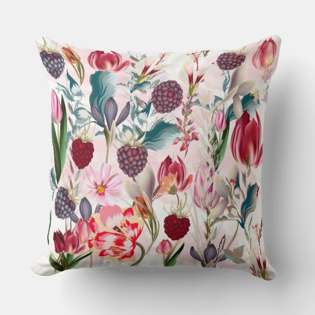 Burgundy Red Rustic Flowers Floral Nature Throw Pillow (Front)