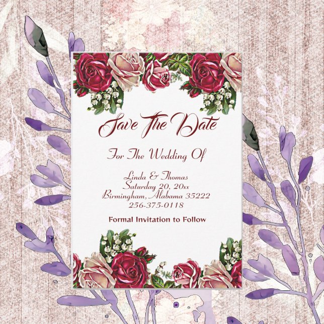 Burgundy Red Rustic Roses Floral Country Wedding Save The Date (Burgundy Red Rustic Roses Floral Country Wedding Save The Date)