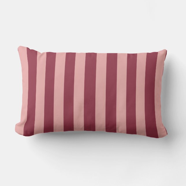 Burgundy Red & Salmon Pink Striped  Lumbar Pillow (Front)