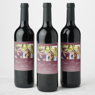 Burgundy Red Script Photo Thank You Wedding Favor Wine Label