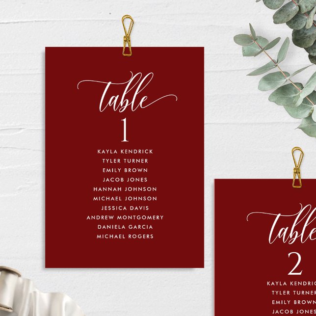 Burgundy Red, Seating Plan Cards with Guest Names (Creator Uploaded)
