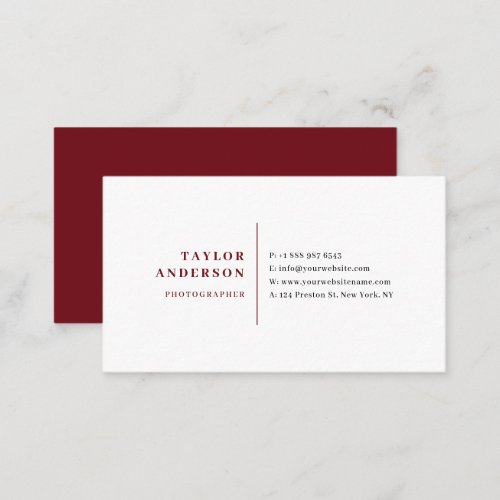 Burgundy Red Serif Typography Minimalist Business Card