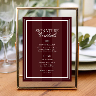 Burgundy Red Signature Cocktails Wedding Bar Menu