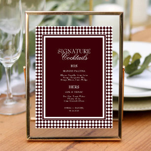 Burgundy Red Signature Cocktails Wedding Bar Menu