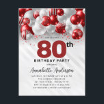 Burgundy Red Silver Balloon Glitter 80th Birthday  Postcard<br><div class="desc">Modern Glam Burgundy Red Silver Balloon Glitter Sparkle Any Age Birthday Invitation</div>