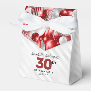 Burgundy Red Silver Balloon Glitter Favor Birthday Boxes