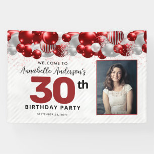 Burgundy Red Silver Balloon Glitter Photo Welcome Banner