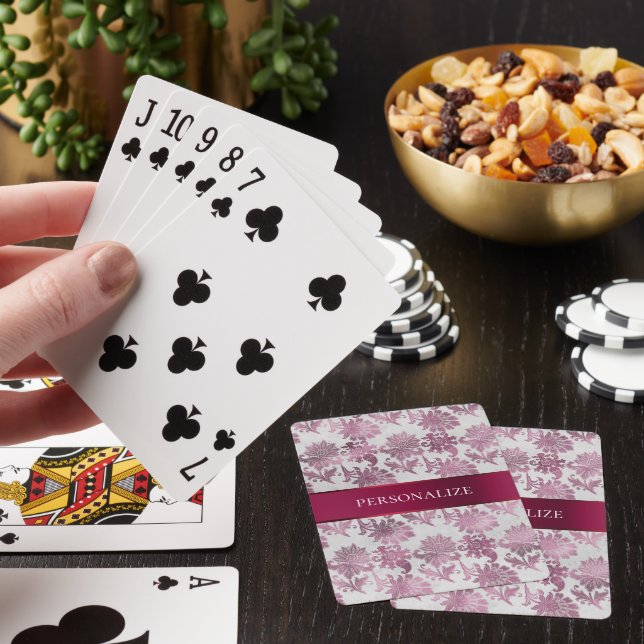 Burgundy Red Silver Floral Poker Cards (In Situ)