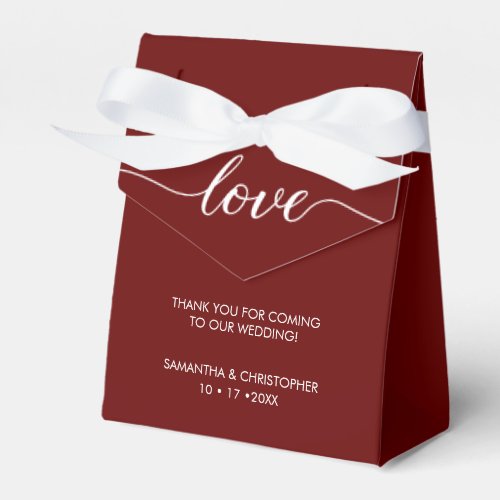 Burgundy red Simple  Elegant Love Wedding ScrIpt  Favor Boxes