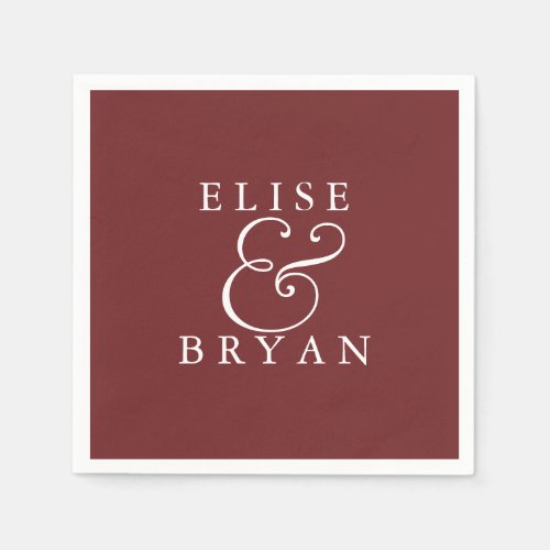 Burgundy Red Simple Modern Elegant Wedding Napkin