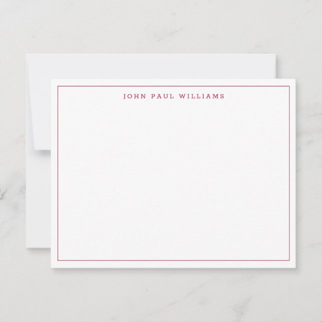 Burgundy Red Simple Professional Thin Border Chic Note Card (Front)