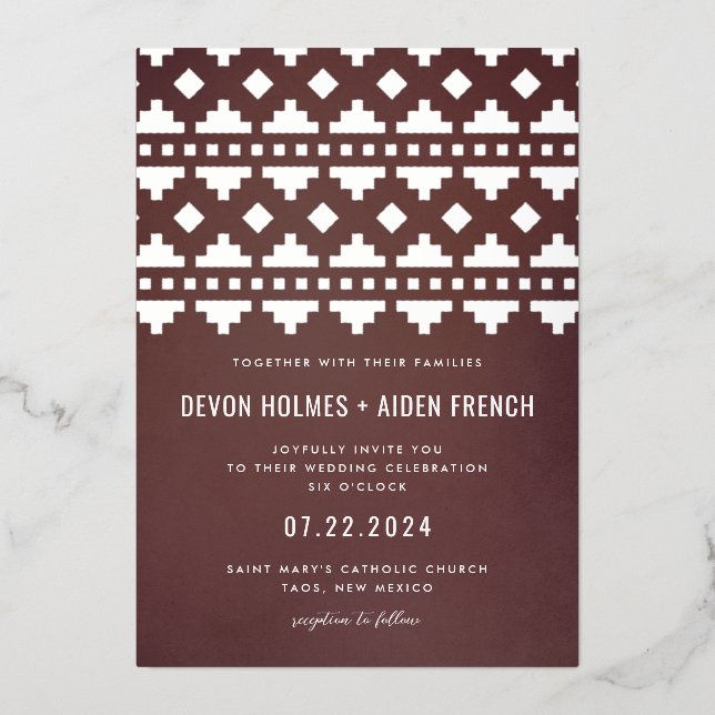 Burgundy Red Southwest Gleam Wedding Silver Foil Invitation (Front)