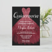 Burgundy Red Sparkle Dress Quinceanera 15th Party Invitation (Standing Front)