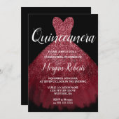 Burgundy Red Sparkle Dress Quinceanera 15th Party Invitation (Front/Back)