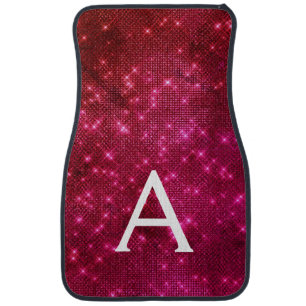 Burgundy Red Sparkle Shimmer Monogram Name Initial Car Floor Mat