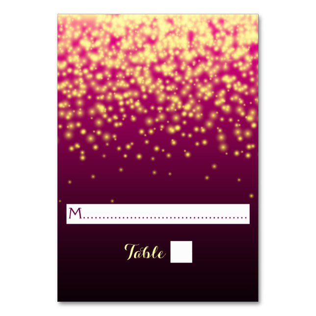 Burgundy red sparkling lights wedding place card (Front)