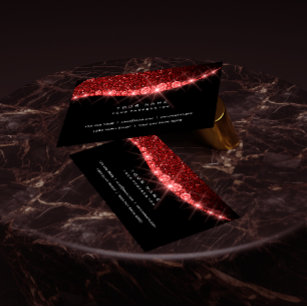 Burgundy Red Sparkly Diamond Glitter Glam Black Business Card