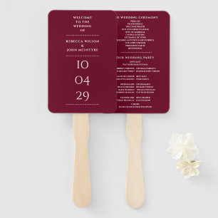 Burgundy Red Special Date Wedding Program Hand Fan