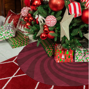 Burgundy Red Starburst Candy Twirl Brushed Polyester Tree Skirt