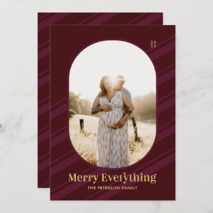 Burgundy Red Stripes Merry Christmas Photo Holiday