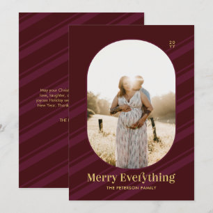 Burgundy Red Stripes Merry Christmas Photo Holiday Card