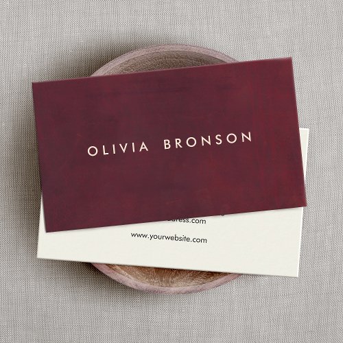 Burgundy Red Suede Simple Elegant Business Card