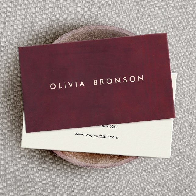 Burgundy Red Suede Simple Elegant Business Card (Creator Uploaded)