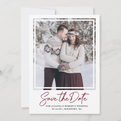 Burgundy Red Text and Photo Save The Date