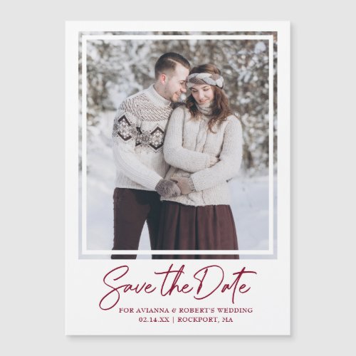 Burgundy Red Text and Photo Save the Date Magnetic Invitation