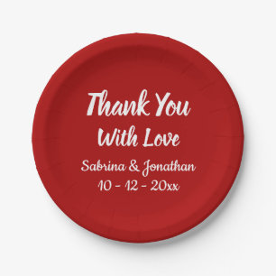 Burgundy Red Thank You Wedding Party Country Paper Plates