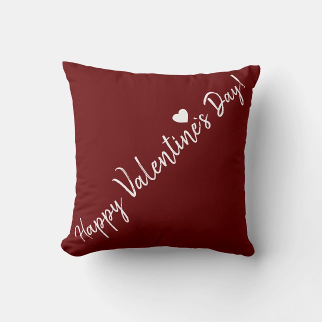 Burgundy Red Valentine`s day Heart Script Throw Pillow (Front)