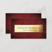 Burgundy Red Velvet Gold Label Makeup Hair Salon Business Card (Front/Back)