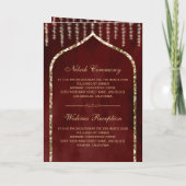 Burgundy Red Vintage Gold Islamic Arch Wedding Invitation (Back)