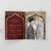 Burgundy Red Vintage Gold Islamic Arch Wedding Invitation (Inside)