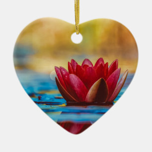 Burgundy Red Water Lily Ceramic Ornament