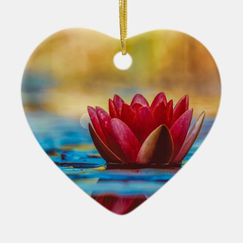 Burgundy Red  Water Lily Ceramic Ornament
