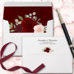 Burgundy & Red Watercolor Floral Elegant Wedding Envelope<br><div class="desc">These beautiful envelopes are the perfect compliment to your wedding invitations. They feature a pre printed return address and hand painted watercolor roses in shades of red,  burgundy,  and blush pink.  The inside flap is a marbled deep red or burgundy color with the same flowers.</div>