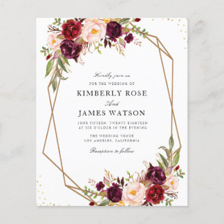 Burgundy red watercolor floral wedding invitation
