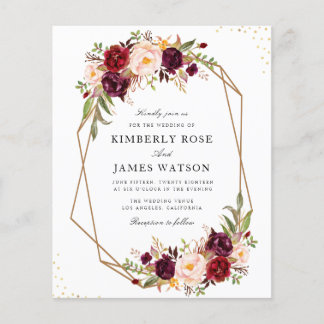 Burgundy red watercolor floral wedding invitation