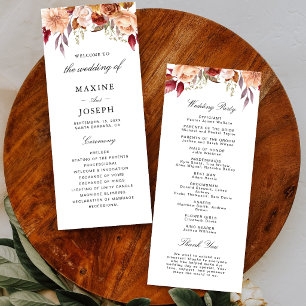 Burgundy Red Watercolor Floral Wedding Program