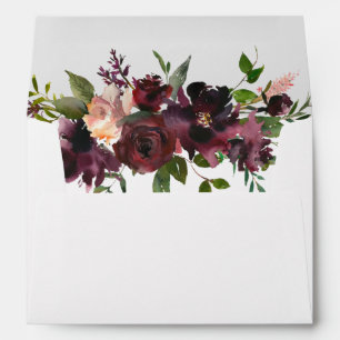 Burgundy Red Watercolor Roses Return Address Envelope