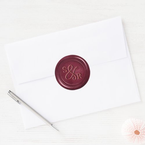 Burgundy Red wax seal sticker with initials 