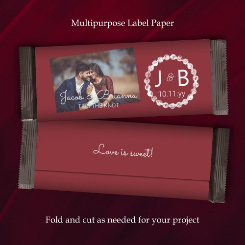 Burgundy Red Wedding Candy Bar Wrapper with Photo