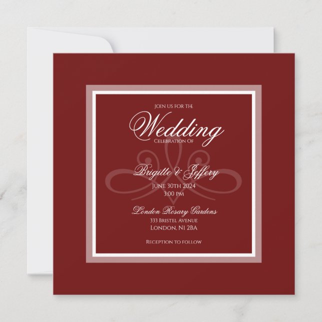 Burgundy red wedding invitation (Front)